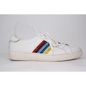 SKECHERS leather 'goldie rockers' sneakers rainbow rhinestone size 9 women's